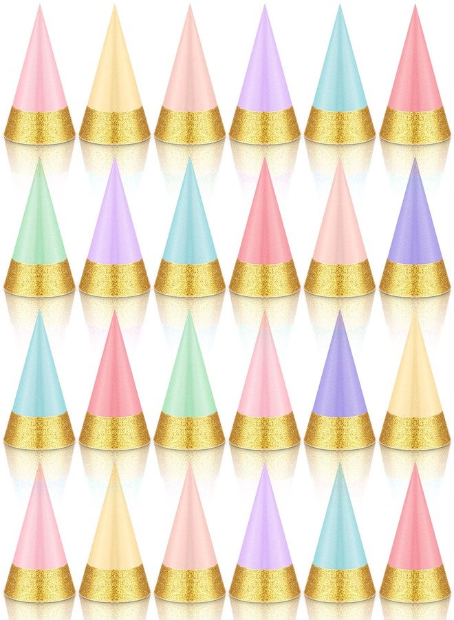 Sonwyoung 24 Pcs Colorful Party Hats for Kids Glitter Reusable Paper Hats for Baby Shower Birthday Party Decorations(Light, Macaron, Matte) - Image 1